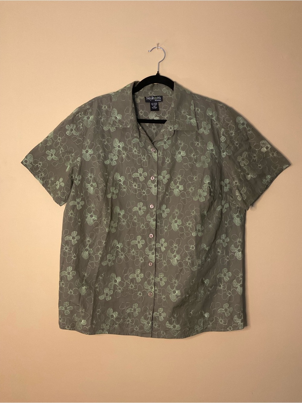 Style & Co. 100% Cotton Short Sleeve Floral Button-Down Shirt
